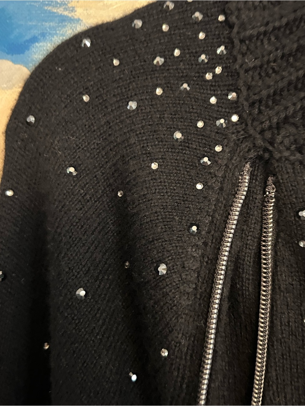 VDP Embellished Black Sweater Cape Zip up details - Picture 2 of 15